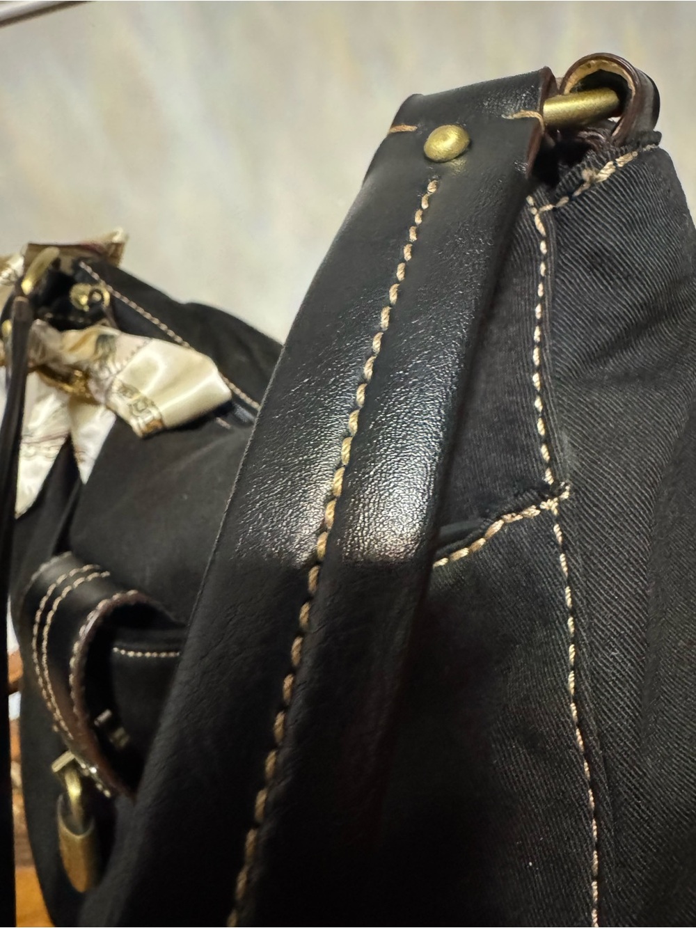Etienne Aigner Black Fabric BlackGold Hardware Shoulder Bag Butterfly Brooch - Picture 9 of 17